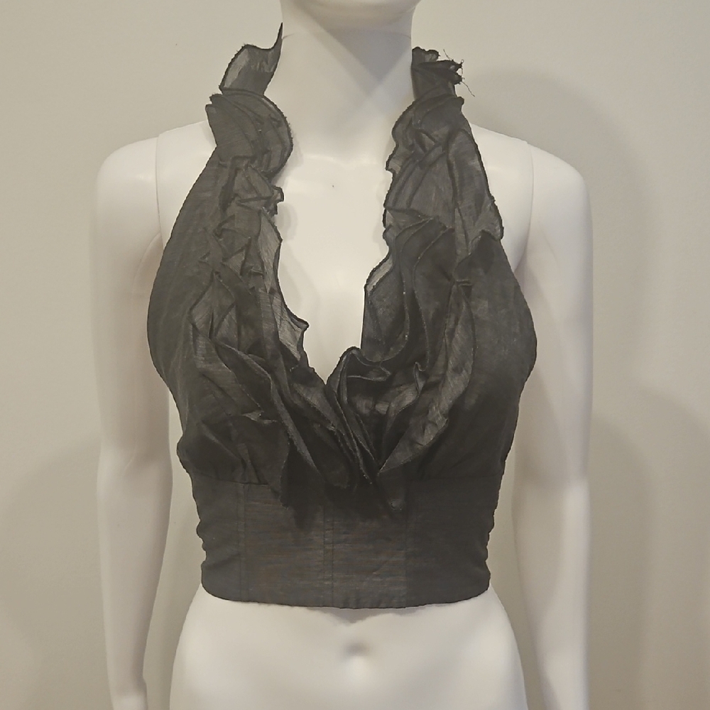 Elegant Grey Ruffled Halter Top
